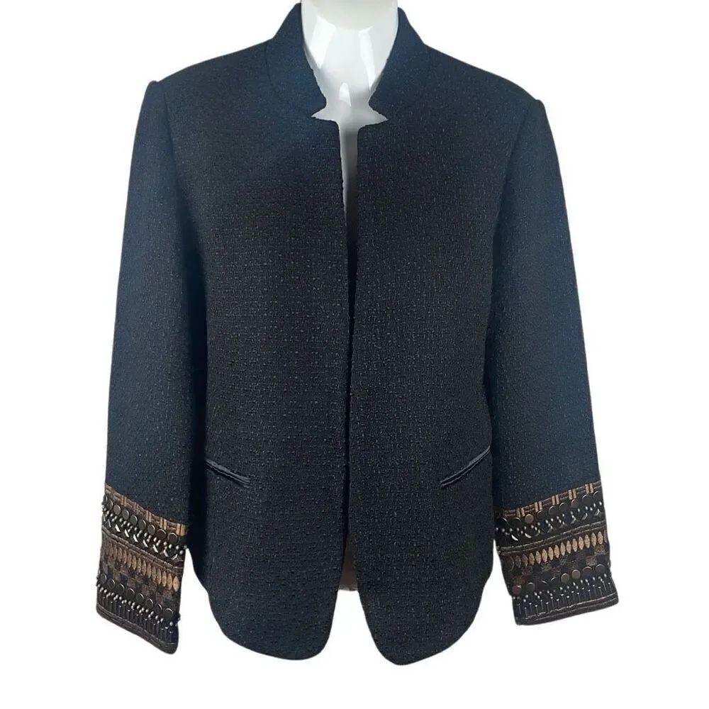 Chico's Novelty Sleeve Tweed Textured Jacket Blazer 0 Black